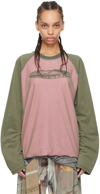 Photo: Serapis SSENSE Exclusive Khaki & Pink Reversible Long Sleeve T-Shirt