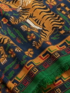 Drake's - Fringed Printed Wool and Silk-Blend Scarf