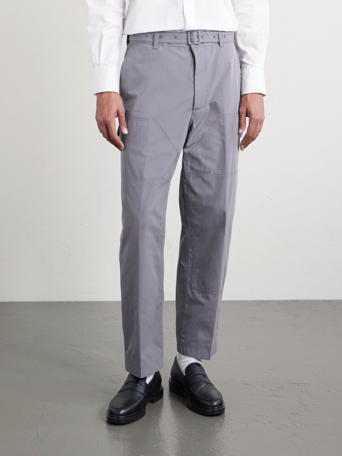 Thom Browne - Carpenter Cropped Straight-Leg Belted Cotton Trousers - Gray