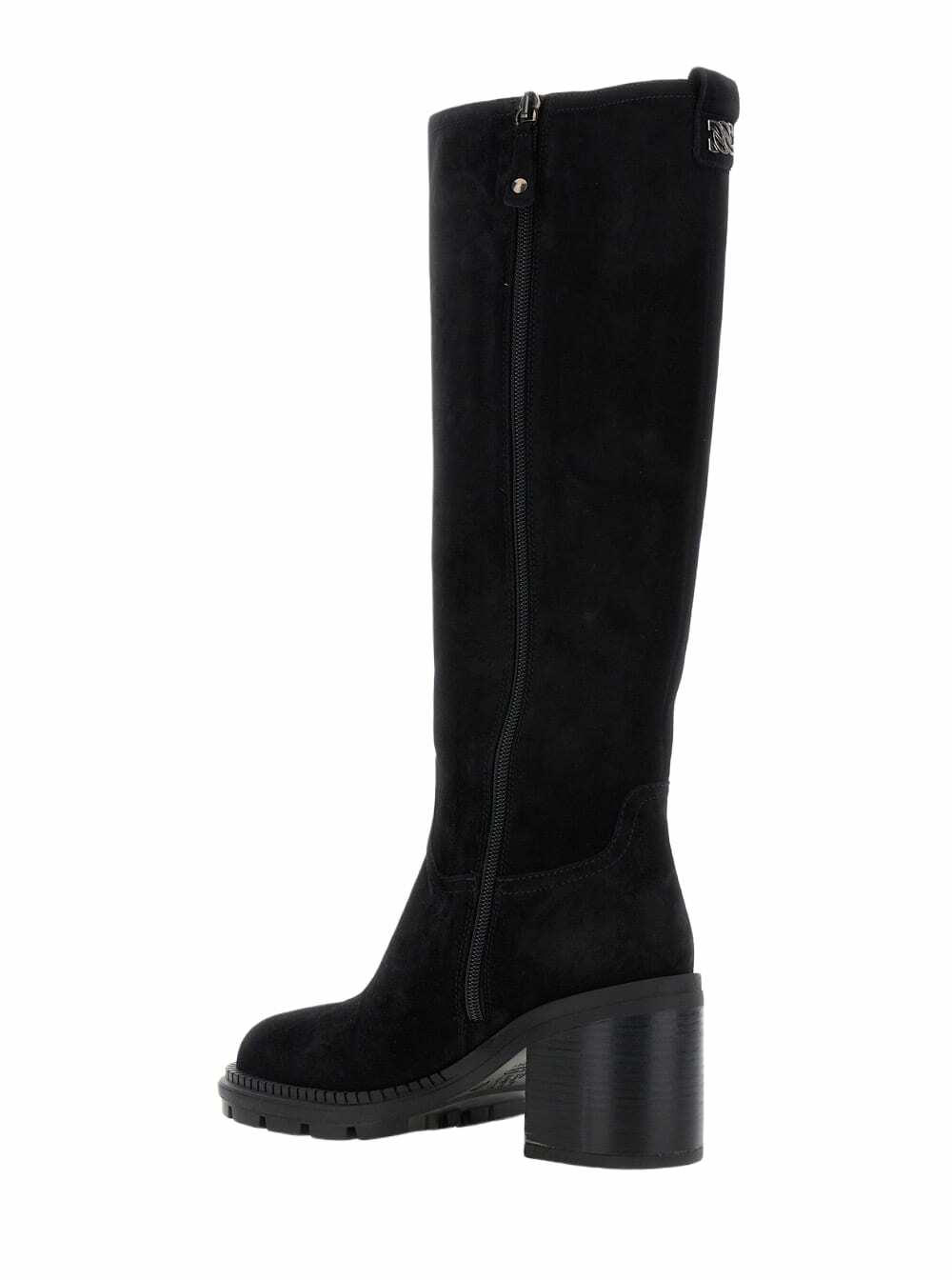Casadei Black Boots With Zip Closure On The Side And Logo Embroidery On The Rear In Suede Woman