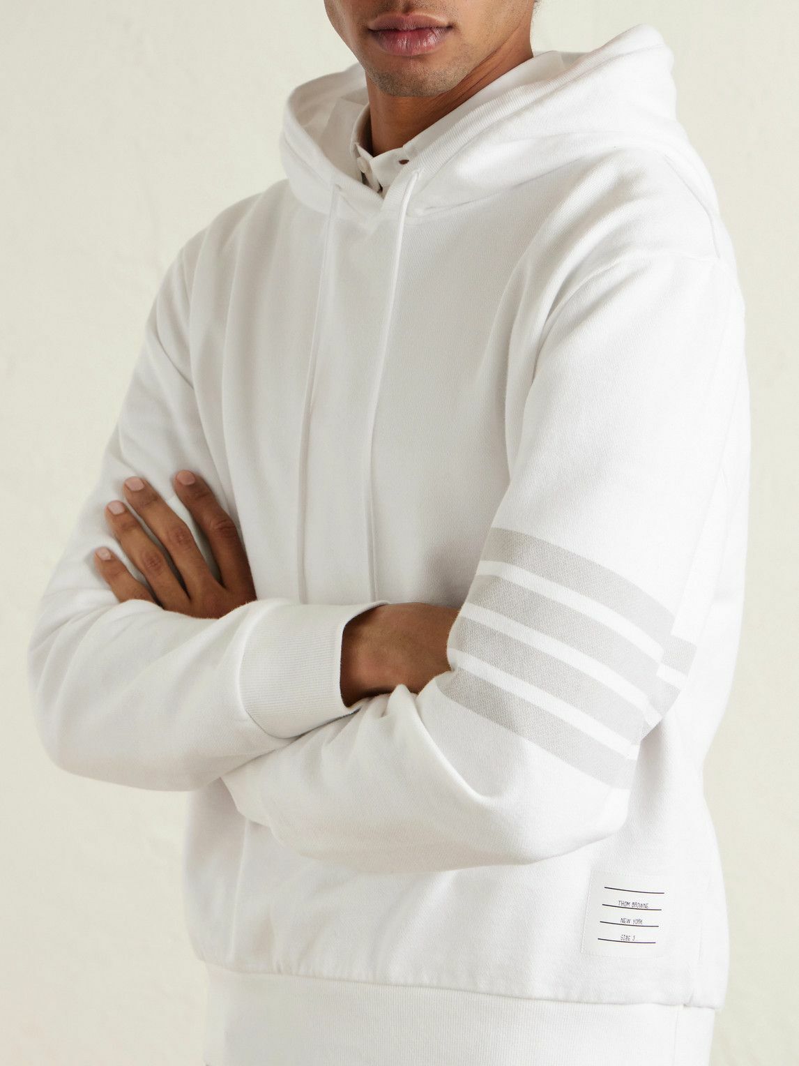 Thom Browne - Logo-Appliquéd Striped Cotton-Jersey Hoodie - White