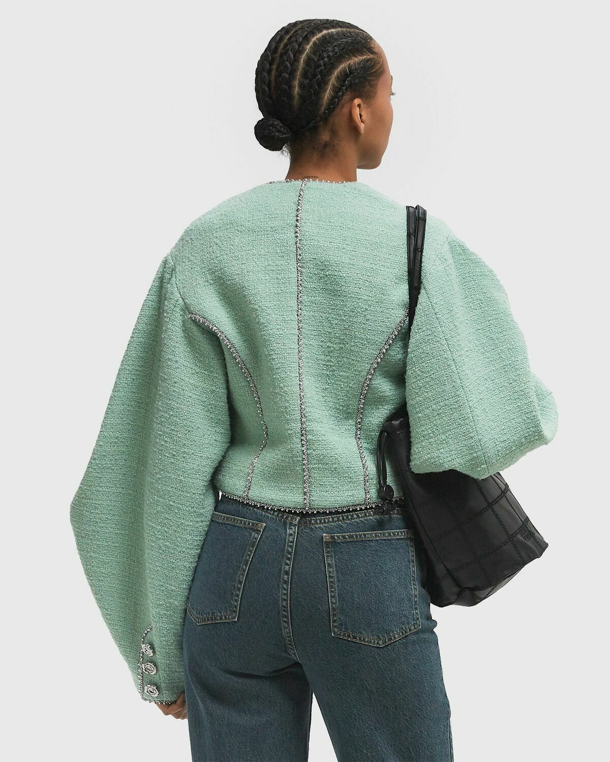 ROTATE Birger Christensen Boucle Jacket Green Womens Bomber Jacket
