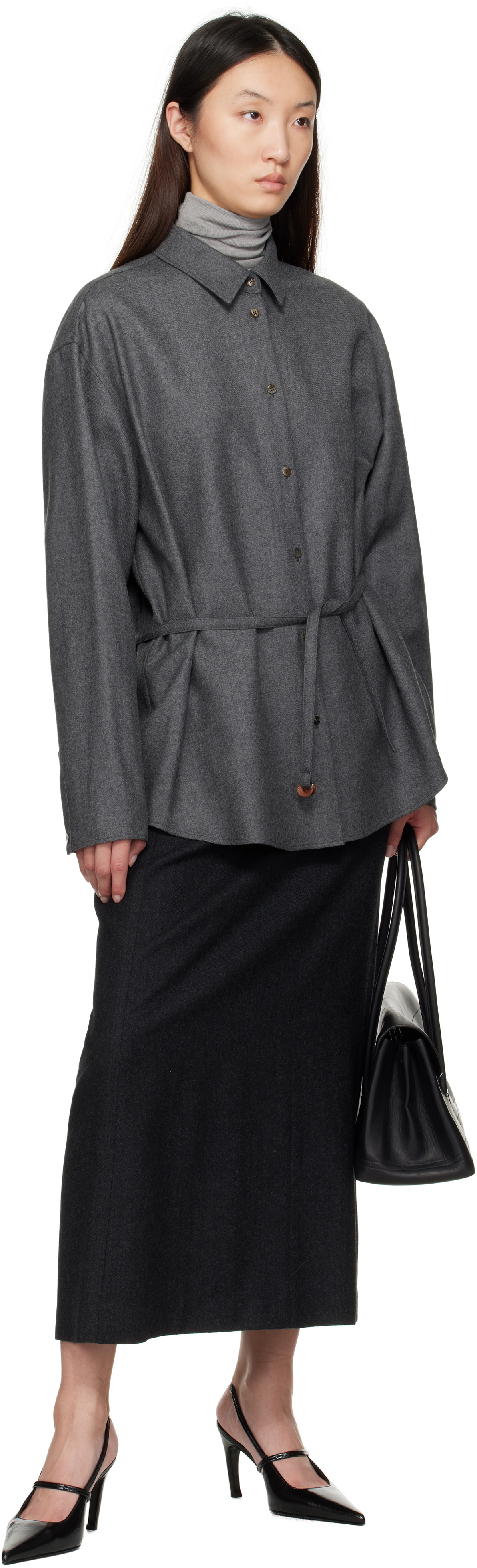 LE17SEPTEMBRE Gray Oversized Belted Shirt
