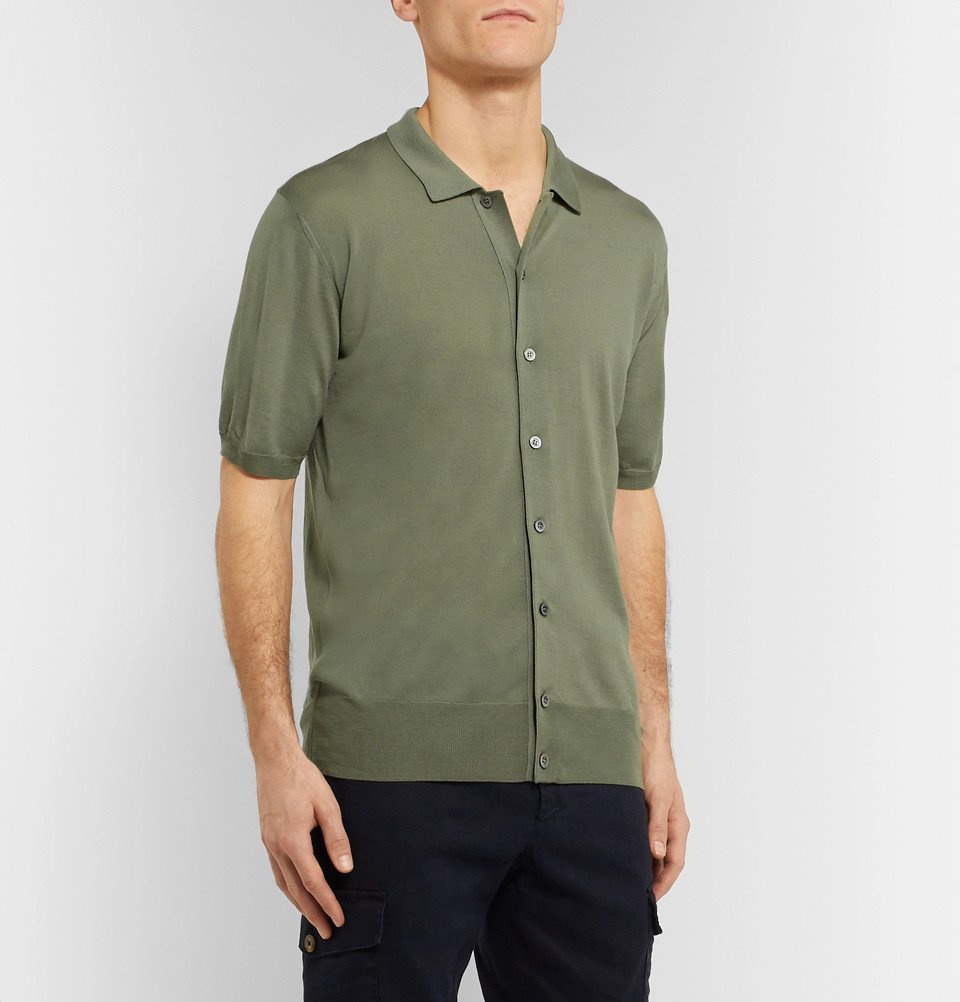 Thom Sweeney - Slim-Fit Merino Wool Polo Shirt - Army green Thom Sweeney