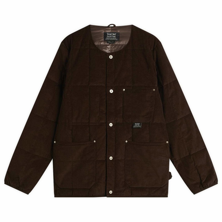Photo: Taion Men's Work Crew Neck Down Jacket in Dark Brown