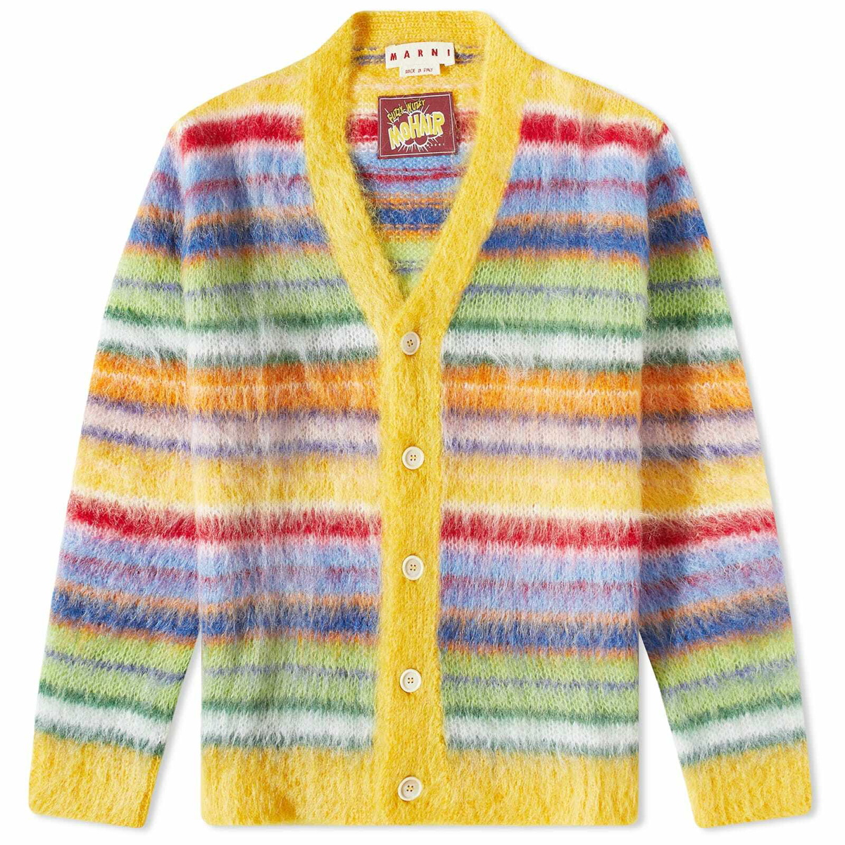 Marni Men's Striped Mohair Cardigan in Yellow Marni