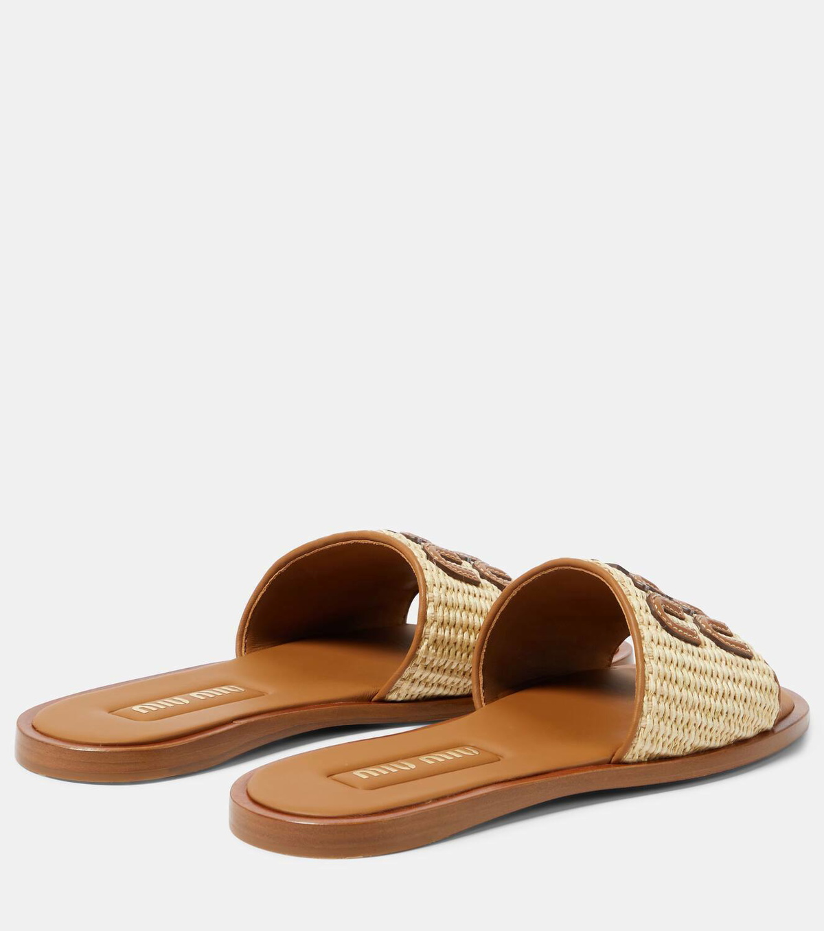 Miu Miu Logo raffia slides