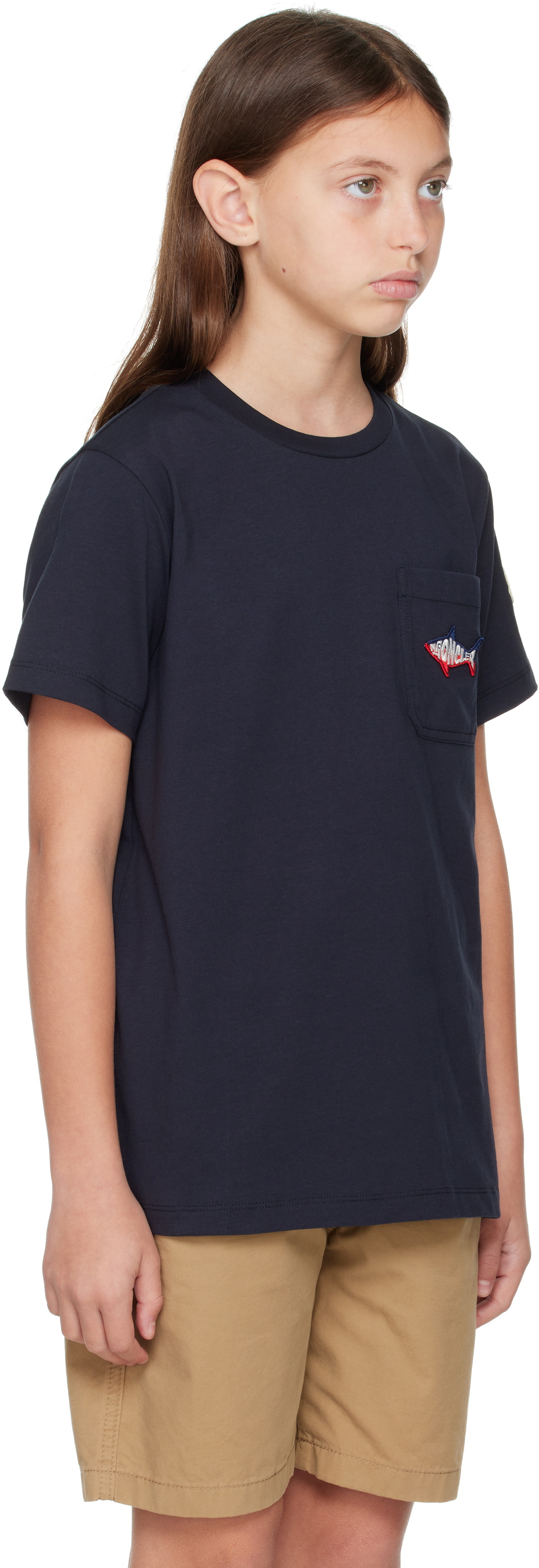 Moncler Enfant Big Kids Navy Embroidered Shark Cotton T-shirt