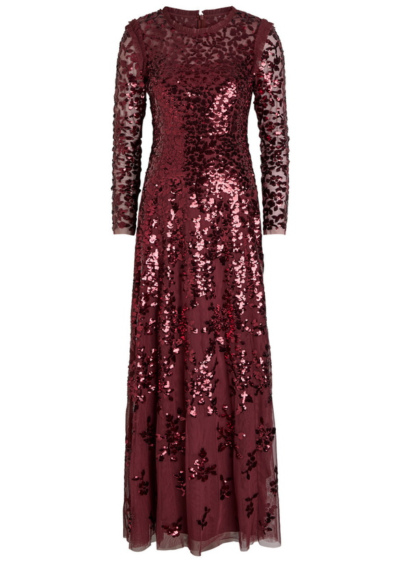 Photo: Needle & Thread Rosanna Sequin-embellished Tulle Gown Dark Red