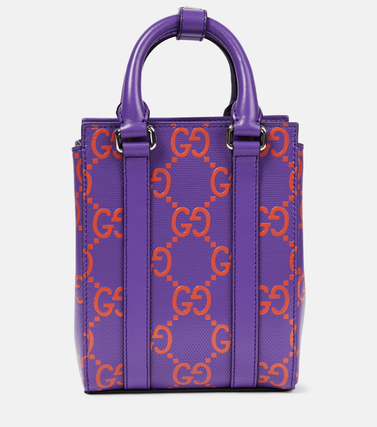 Women's GUCCI Purple Leather Horsebit Logo Embossed Tote Bag