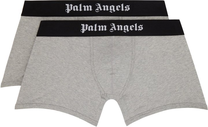 Photo: Palm Angels Two-Pack Gray 'Palm Angels' Boxer Briefs