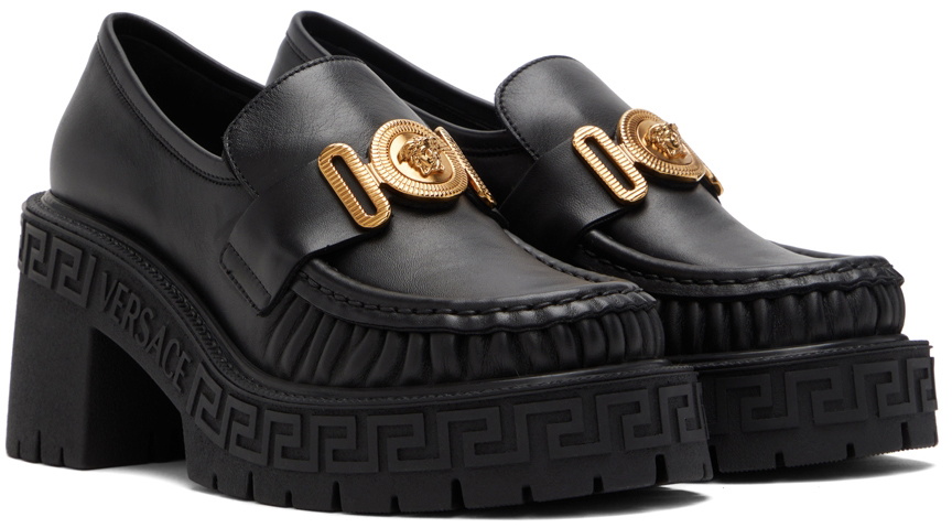 Versace Black Greca Heeled Loafers Versace