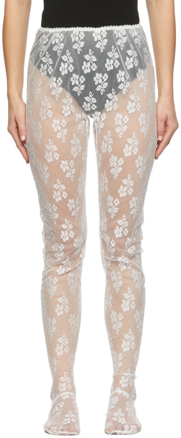 White Floral Lace High Waisted Leggings