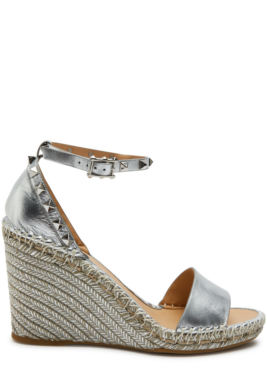 Valentino Garavani Rockstud 95 Leather Wedge Espadrilles