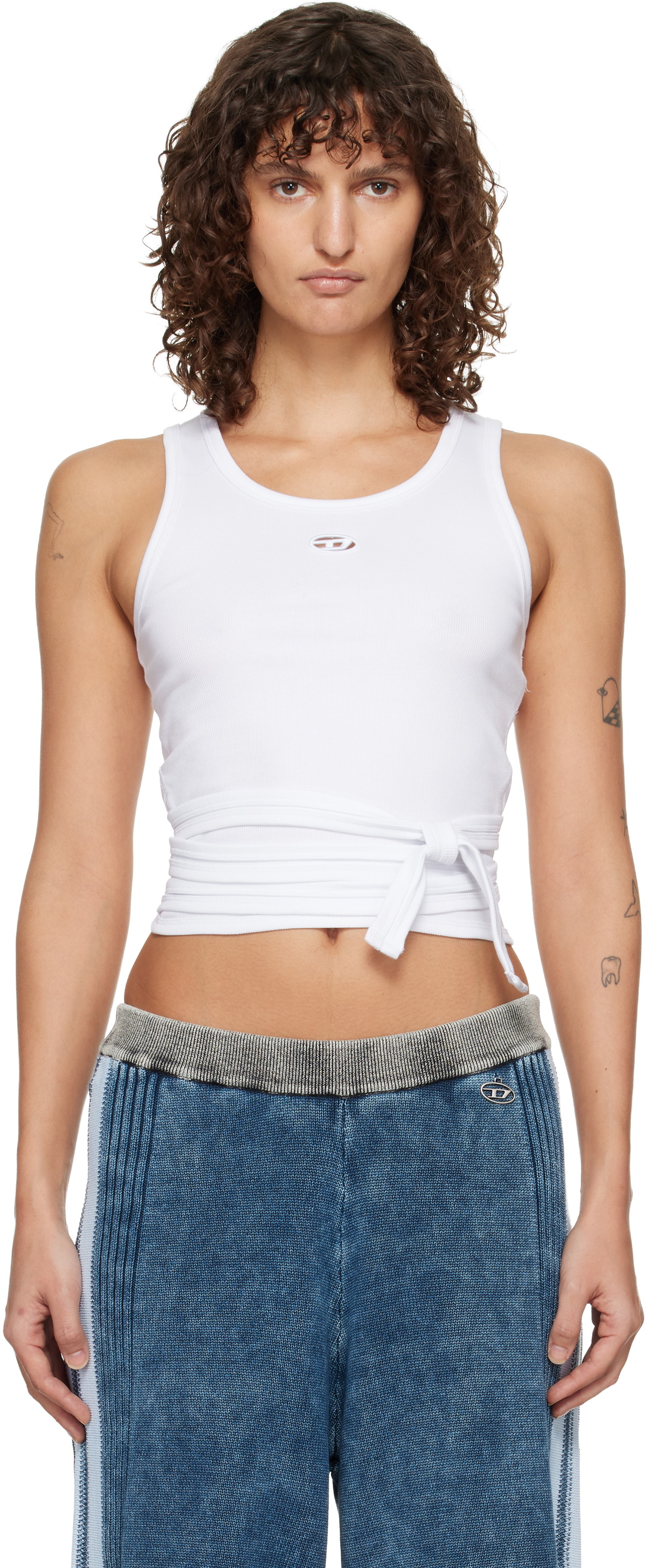 Diesel White Wrap-Around Crop Tank Top