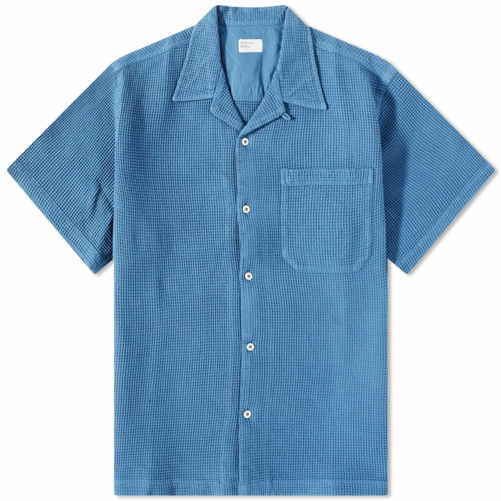 Photo: Universal Works Men's Japanese Waffle Camp Shirt in Faded Blue