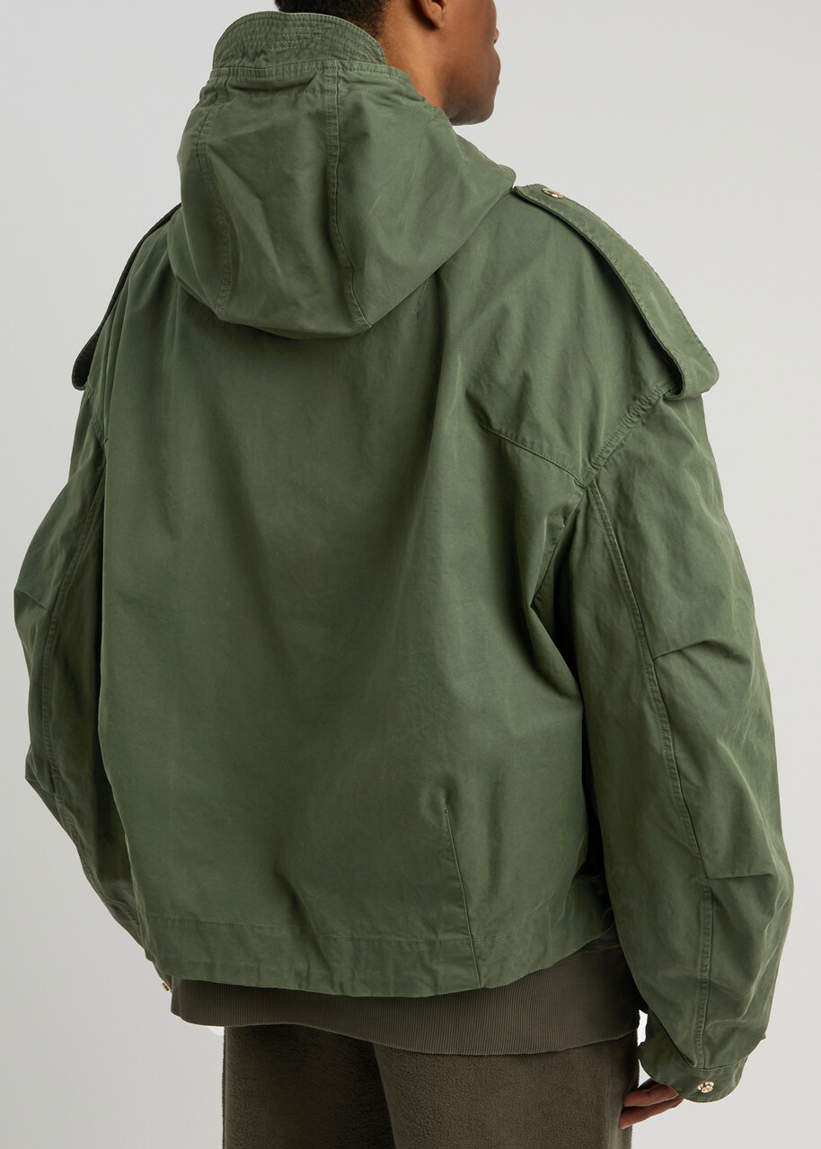 Alexander Mcqueen Hooded Cotton Gabardine Jacket Green
