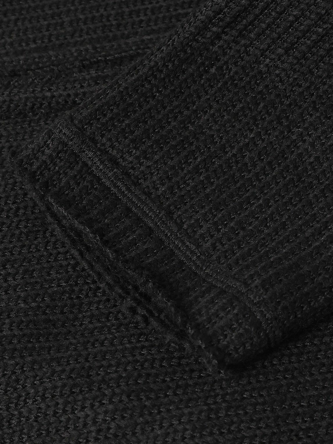 424 - Cropped Ribbed-Knit Zip-Up Hoodie - Black