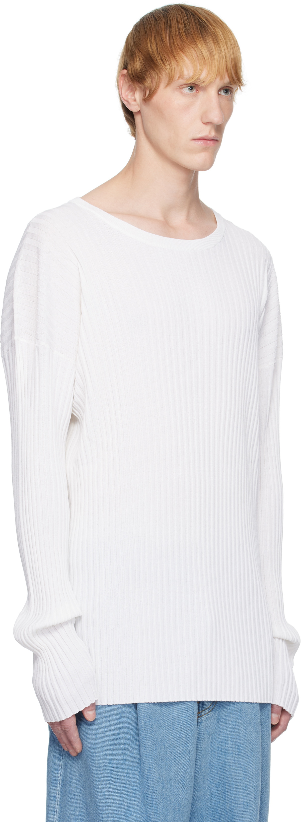 MM6 Maison Margiela White Rib-Knit Sweater MM6 Maison Margiela