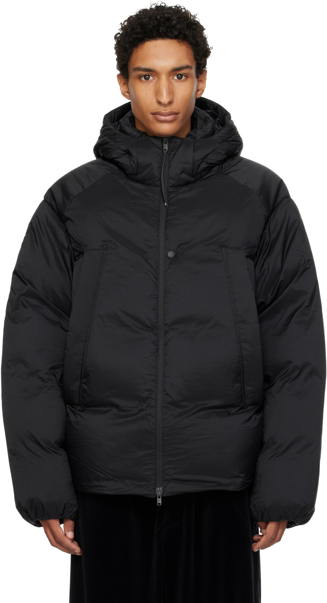 Y-3 Black Hooded Puffer Down Jacket