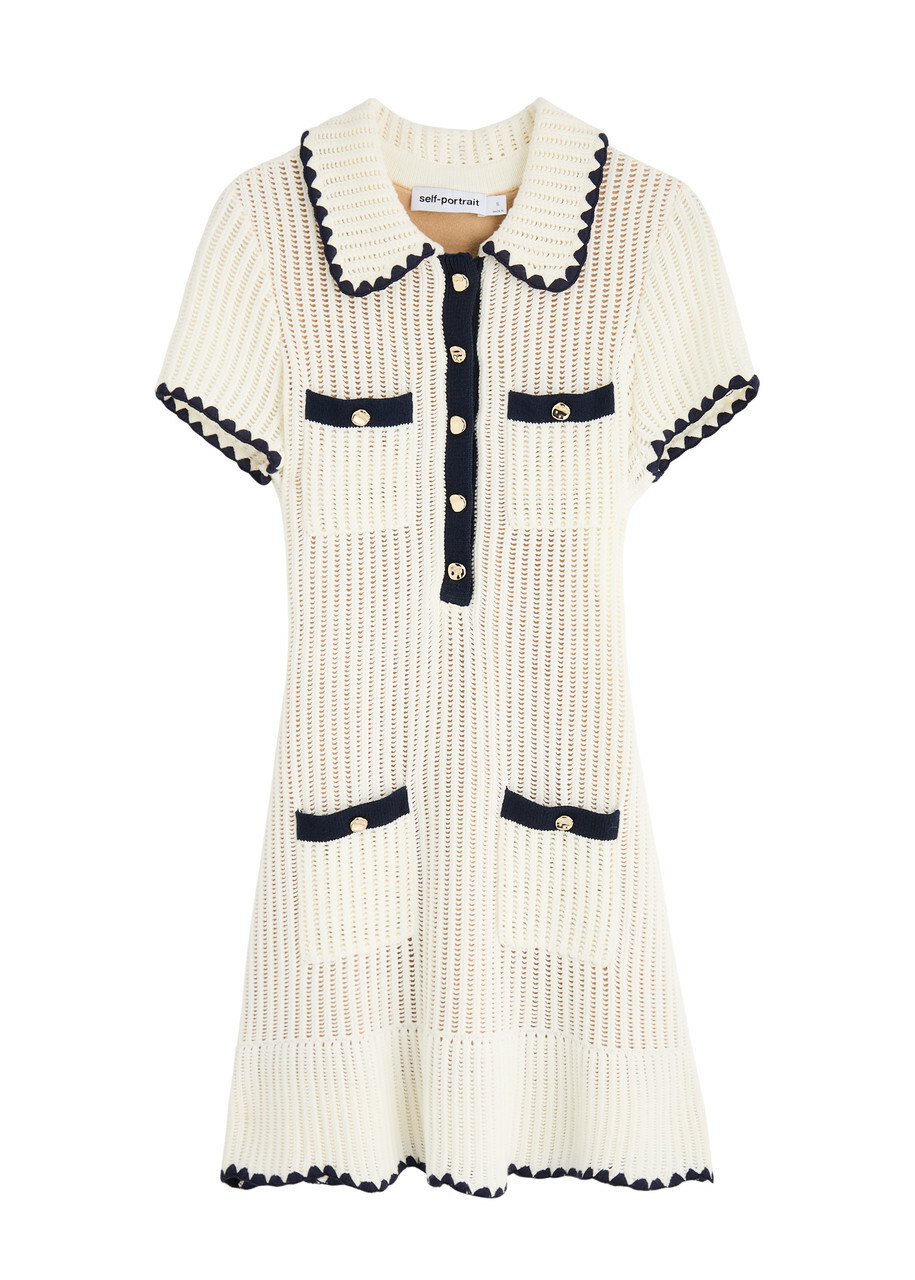 Self-portrait Pointelle-knit Cotton-blend Mini Dress Cream Self-Portrait
