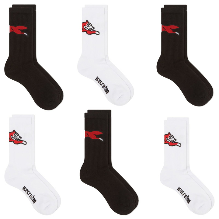 Photo: ICECREAM Men's Running Dog Socks - 6-Pack in Black And White 