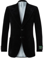 GUCCI - Logo-Appliquéd Cotton and Linen-Blend Velvet Blazer - Black