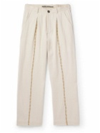 Kartik Research - Embellished Pleated Cotton Straight-Leg Trousers - Neutrals
