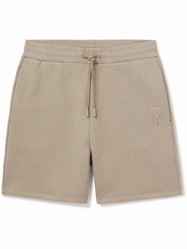 Photo: AMI PARIS - Straight-Leg Logo-Embossed Cotton-Blend Jersey Drawstring Shorts - Neutrals