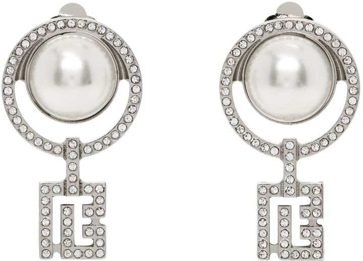 Photo: Balmain Silver Pearl Art Deco Rhinestones Earrings