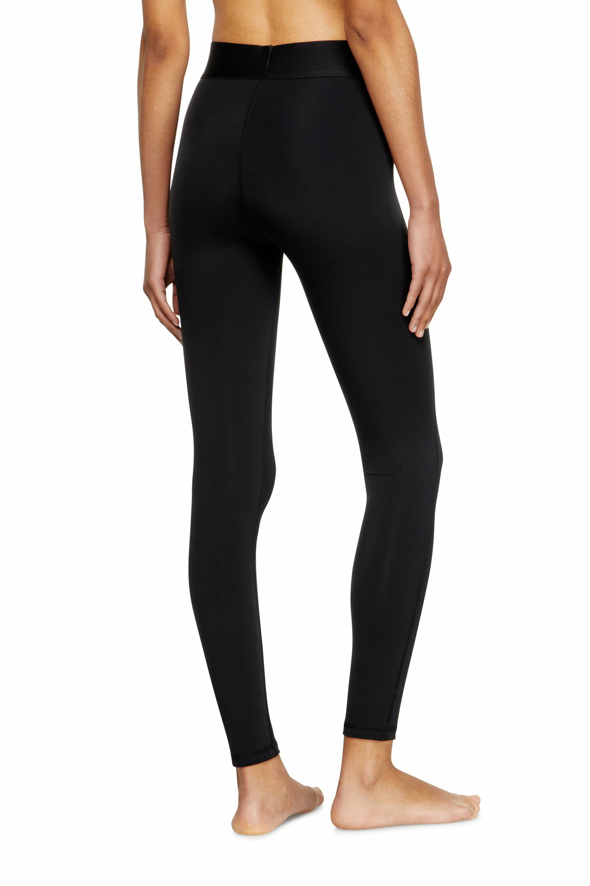 Diesel Microfibre leggings with cut-off logo - Pants Womens in Black