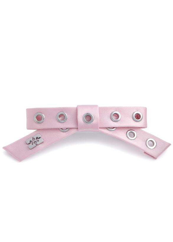 Photo: Ganni Bow Eyelet-embellished Satin Hair Clip - Pink - One Size