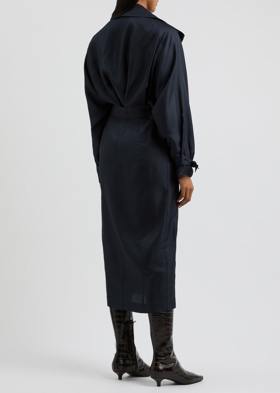 Dorothee Schumacher Trench It Up Iii Belted Silk Midi Dress Navy