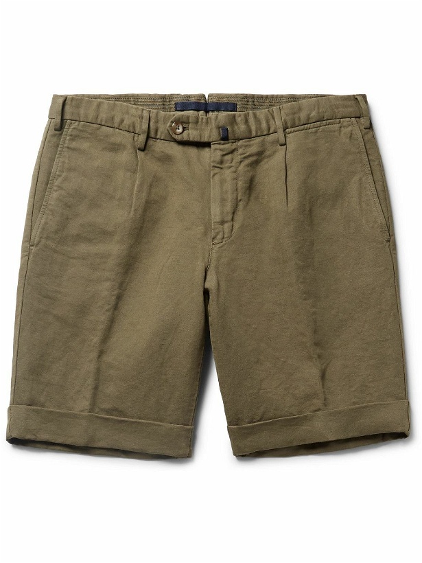 Photo: Incotex - Slim-Fit Linen and Cotton-Blend Shorts - Green