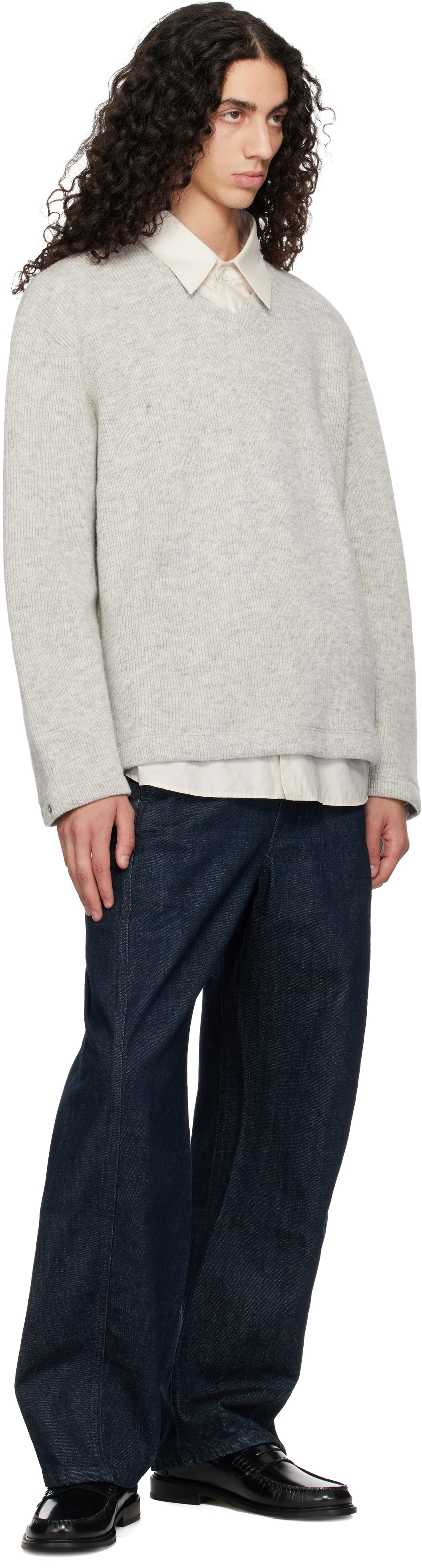 Lady White Co. Gray V-Neck Snap Sweater