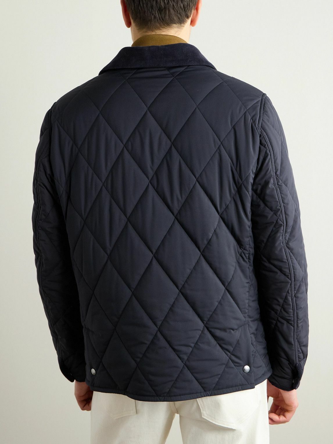 Ralph Lauren Purple label - Carleton Corduroy and Suede-Trimmed Quilted Shell Down Jacket - Blue