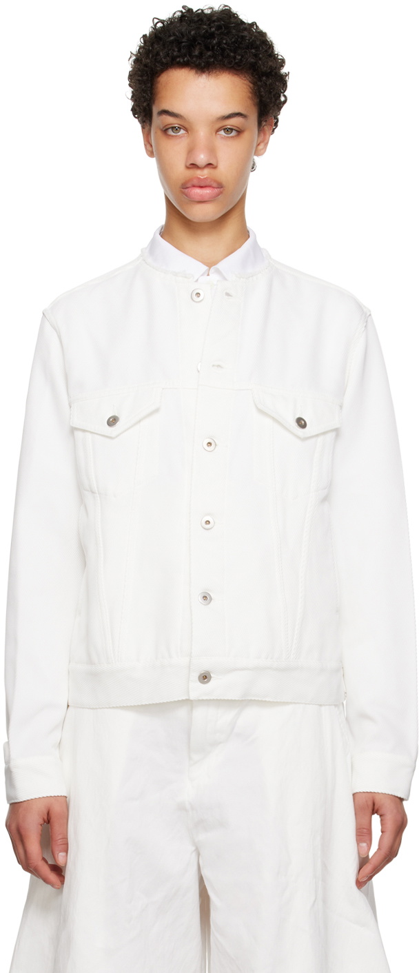 Black Comme des Garçons White Collarless Jacket
