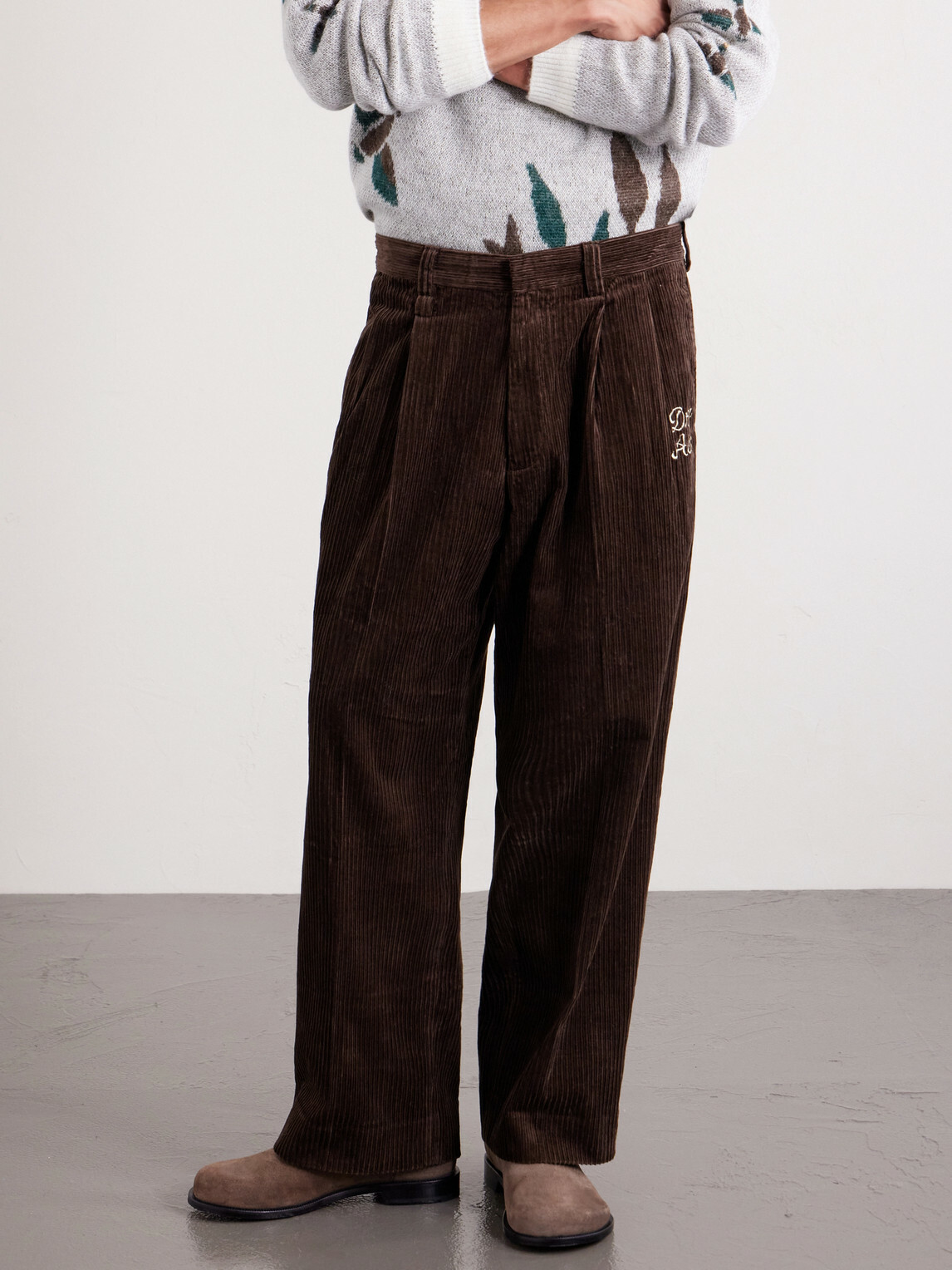 Human Made - Wide-Leg Pleated Cotton-Corduroy Trousers - Brown