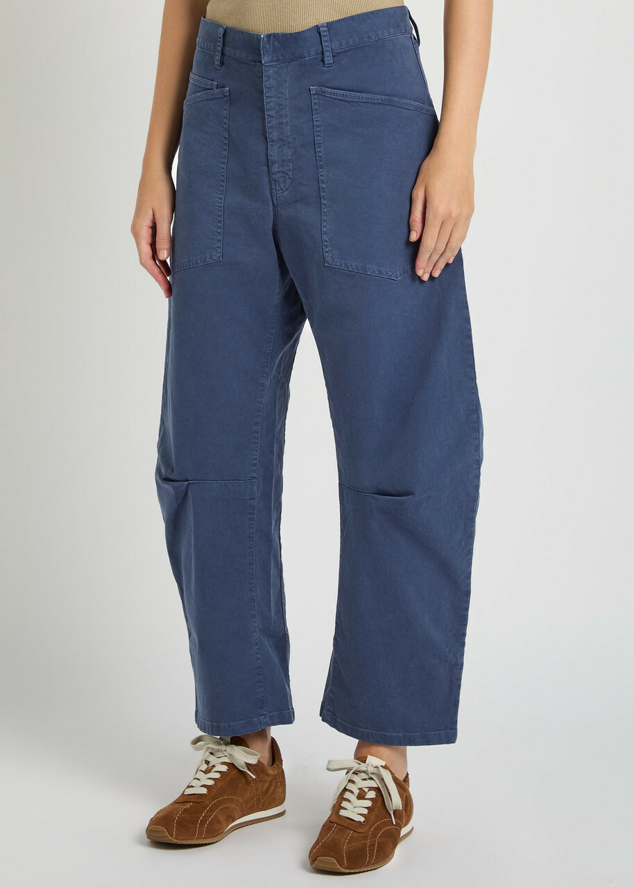 Nili Lotan Shon Barrel-leg Stretch-cotton Trousers Navy