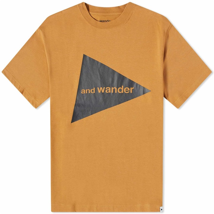 Photo: And Wander Men's Big Logo T-Shirt in Dark Beige
