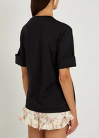 Simone Rocha Gathered Floral-appliquéd Cotton T-shirt Black
