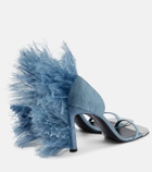 Area x Sergio Rossi Amazona feather-trimmed denim sandals