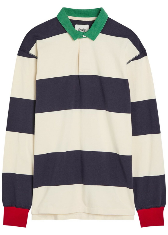Photo: Drake's Striped Cotton Polo Rugby top White