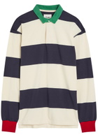 Drake's Striped Cotton Polo Rugby top White