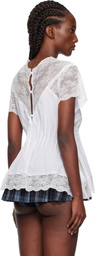 Pushbutton White Lace Trim Darted Top