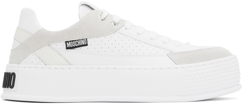 Moschino White & Gray Bumps & Stripes Sneakers Moschino