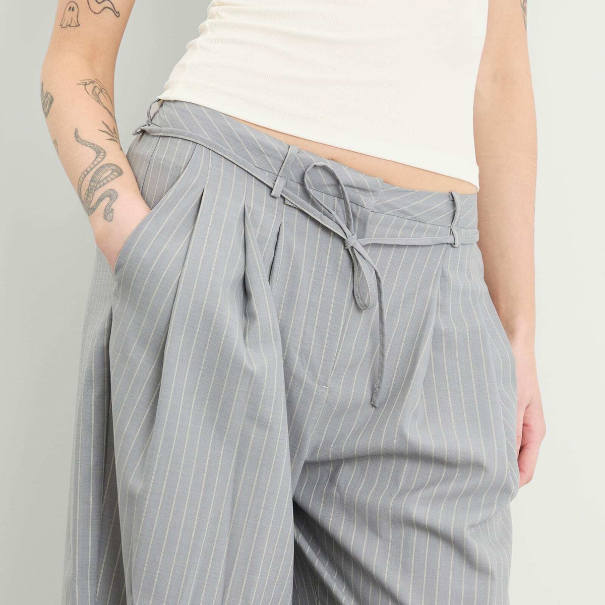 Deiji Studios Women's Tri Pleat Pants in Steele Stripe