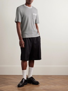 Thom Browne - Logo-Appliquéd Striped Pointelle-Knit Cotton T-Shirt - Gray