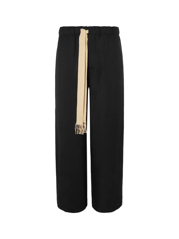 Photo: LOEWE - Wide-Leg Wool-Twill Drawstring Trousers - Black