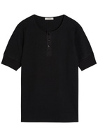Lemaire Ribbed Cotton-blend Henley T-shirt Black